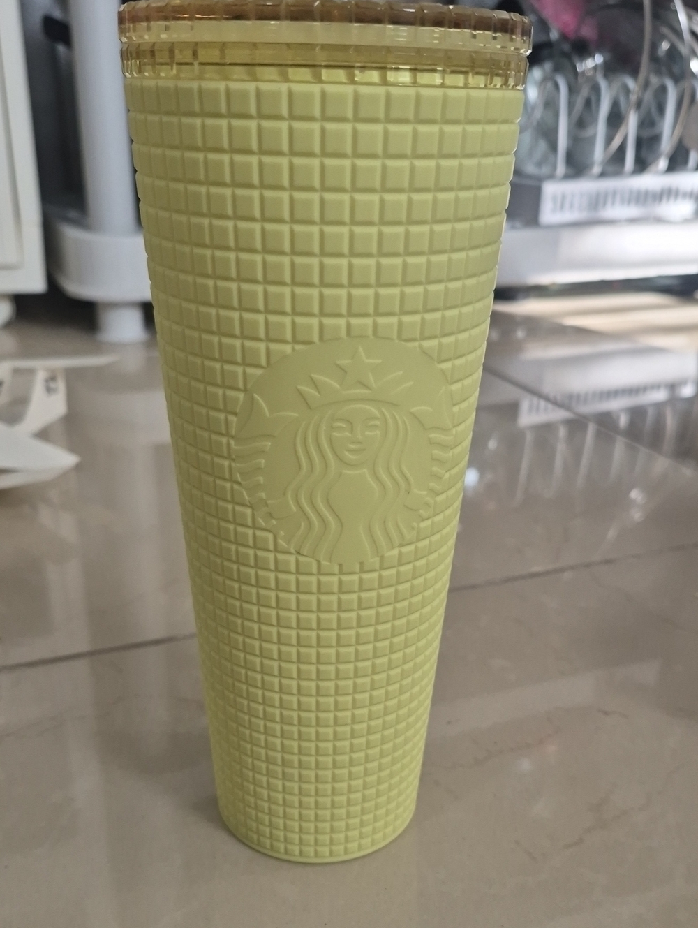 Starbucks Yellow Textured Travel Tumbler with Embossed Siren